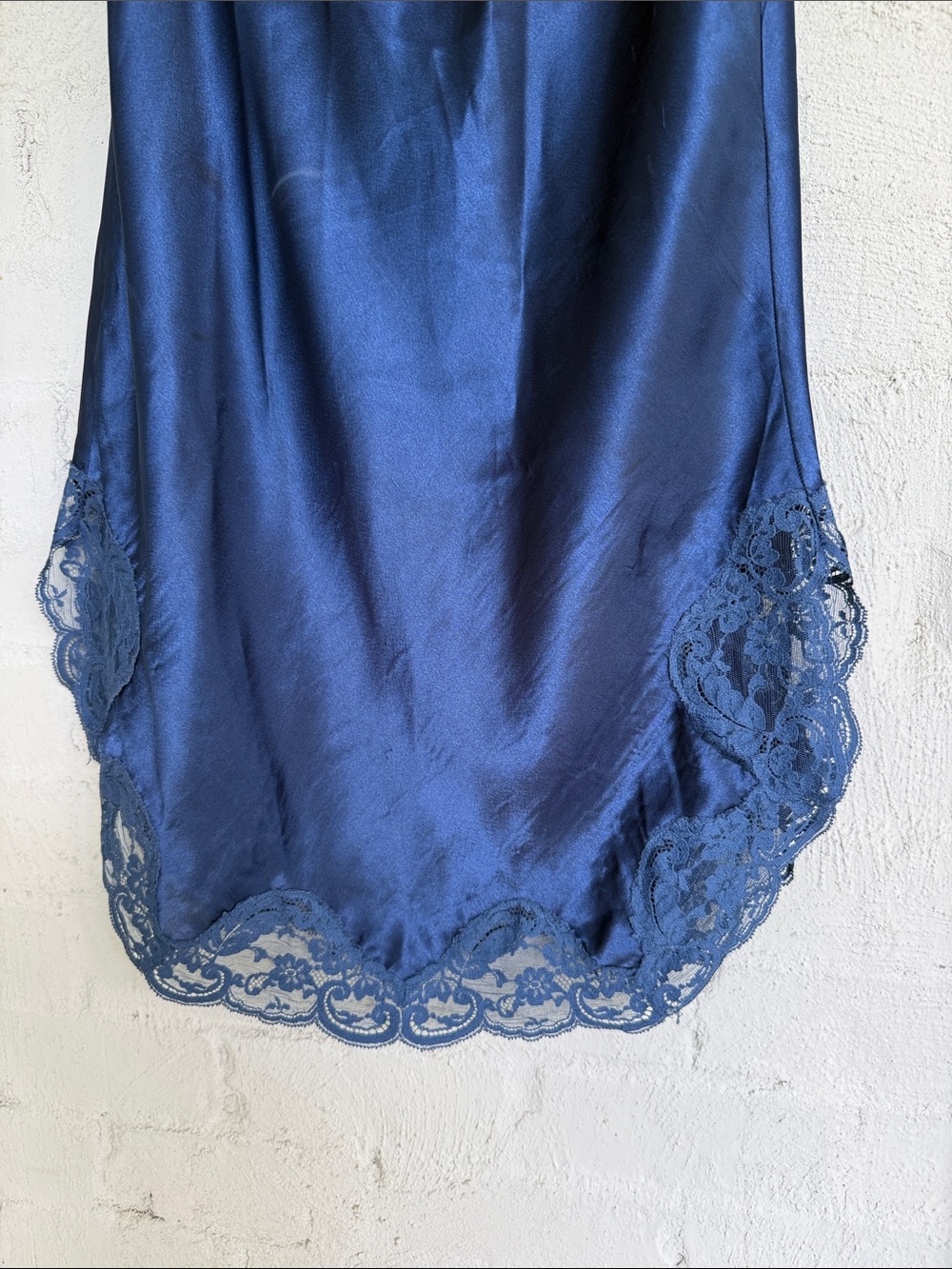 Vintage Navy Blue Satin Slip Skirt W Lace Trim Size Small - Picture 4 of 11